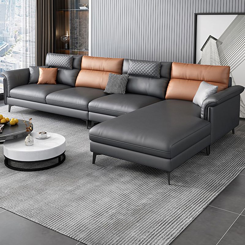 35.43" Tall Modern Sectional Dark Gray Sectional with Pillowed Back Cushions