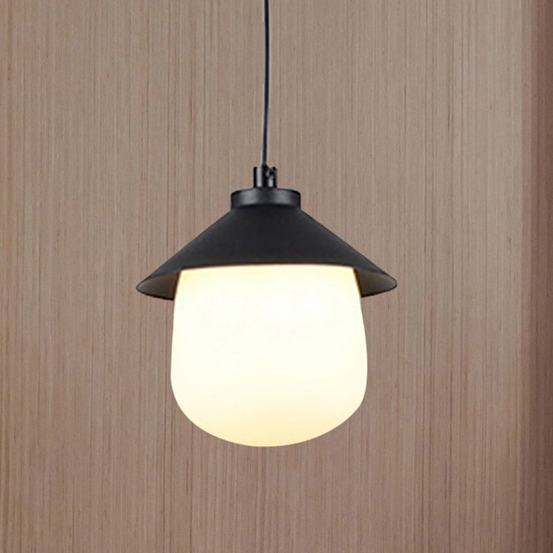Iluminación colgante de cono con sombra de vidrio ovalado Luz de techo colgante negro minimalista para comedor