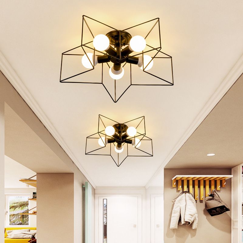 Camera da letto a forma di stella Semifulta lampada a montaggio Vintage Metal 5 Bulbs Light Aipide