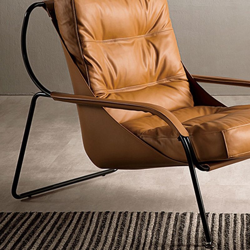 Fixed Back Lounge Chair Fabric Seat Sloped Arms Chair with Black Legs
