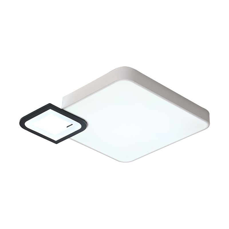 Lampe carrée encastrée moderne en métal blanc/blanc et noir, plafonnier LED pour salon en blanc chaud/blanc, 18"/21,5" de large