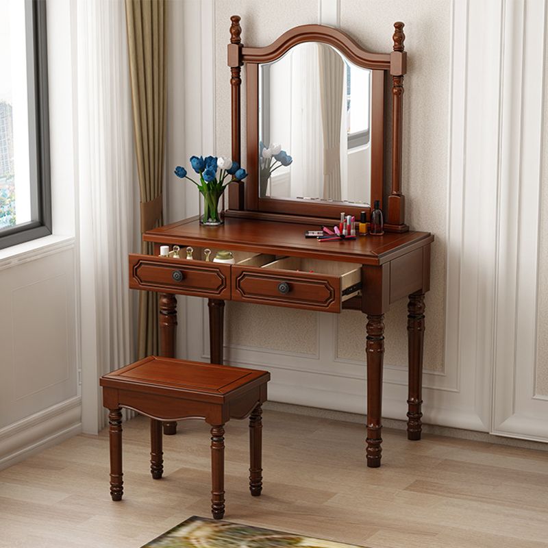 2-Drawers Mirror Table Dressing Table Victorian Solid Wood Make-up Vanity