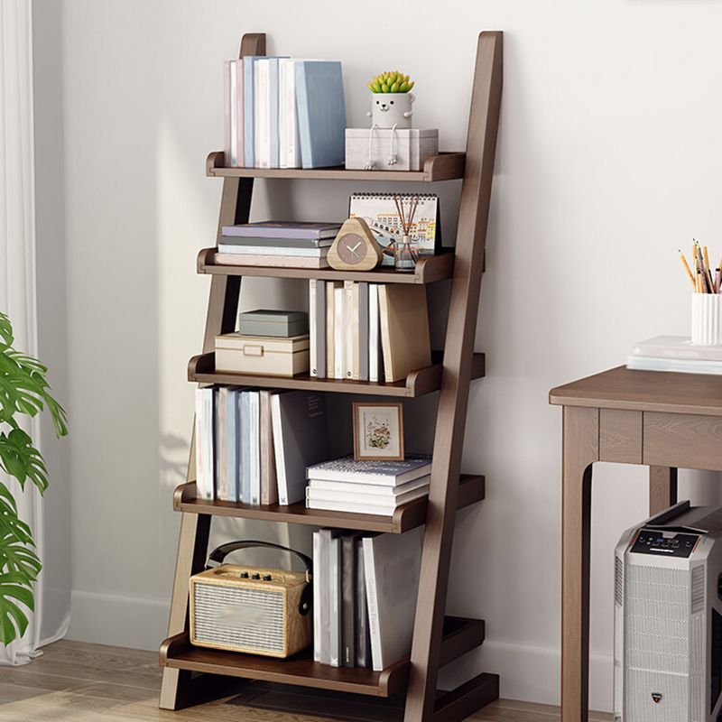 Modern Open Back Ladder Bookshelf Wooden Bookcase for Study Room