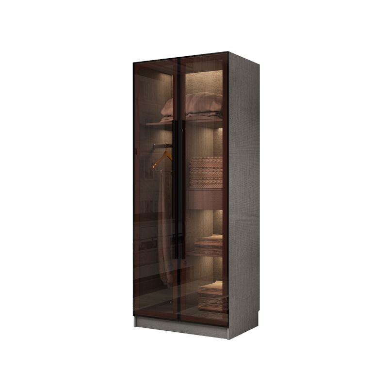 Modern Glass Hinged Doors Wardrobe Armoire Wood Frame Wardrobe with Shelves without Light