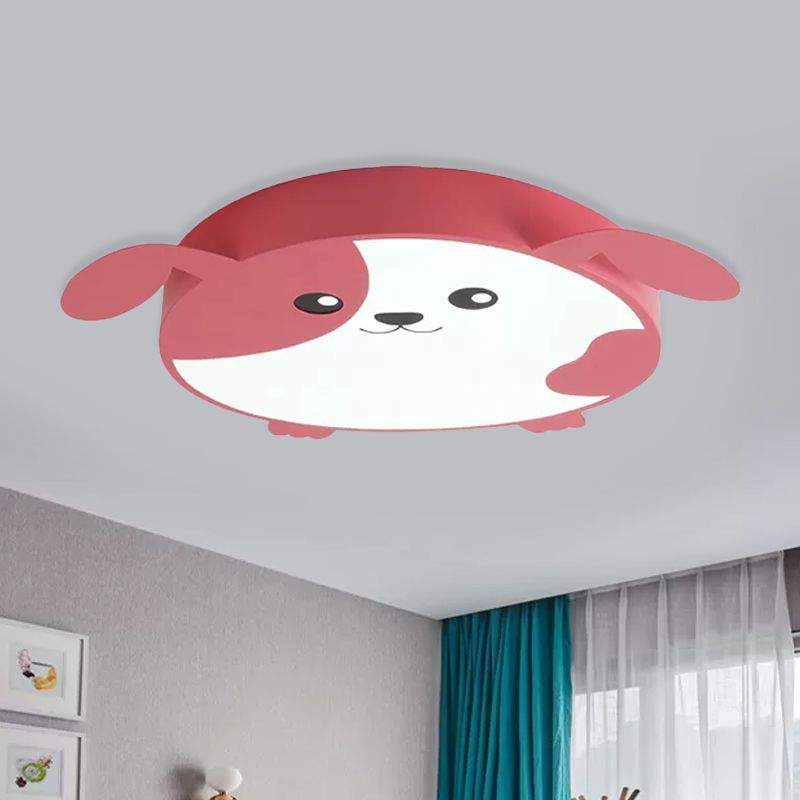 Dog Flush Mount Light Fixture Cartoon Acrylic LED Pink Ceiling Lighting for Kids Bedroom, Warm/White Light