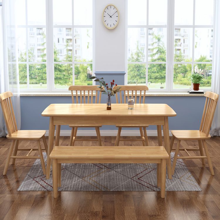 Industrial Rubber Wood Dining Table Rectangle Kitchen Table with 4 Legs