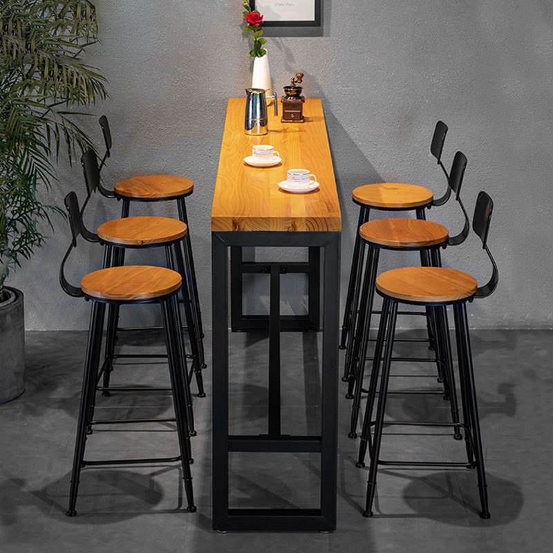 Industrial Style Rectangle Bar Table Solid Wood Bar Dining Table with Footrest