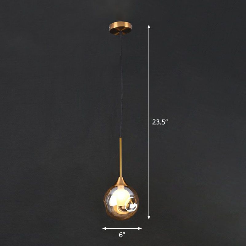 1 tête de chevet pendentif léger postmoderne en laiton de plafond avec une teinte en verre à la bille à bille