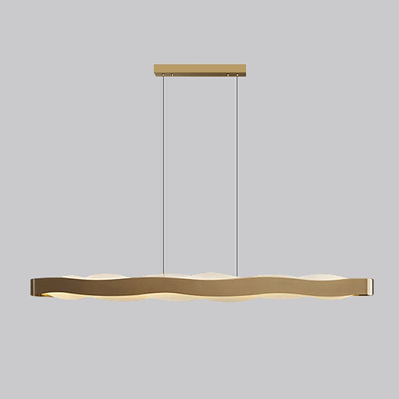 Linear Shape Pendant Lighting Modern Style Metal 2 Lights Hanging Lamp in Gold