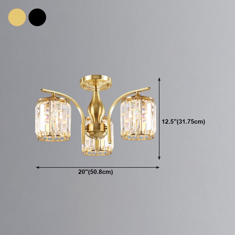 Éclairage de plafond de chambre à coucher multi-tampons moderne de cuivre en cuivre avec nuance en cristal