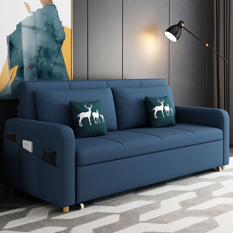 Contemporary Cotton Blend Sleeper Square Arm Sofa Bed in Blue