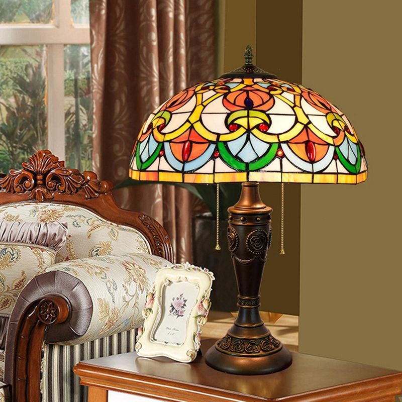 Tiffany Style Table Lamp 2 Lights Desk Lamp with Glass Shade for Bedroom