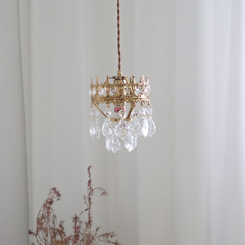 Crystal Crown Shape Hanging Lights Modern Style 1 Head Hanging Mount for Living Room