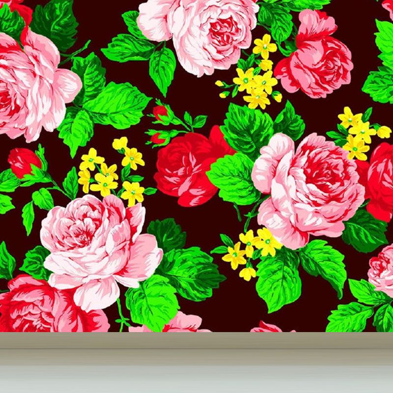 Romantic Floral Printed Mural Decal for Living Room, Pink, Custom Size Available