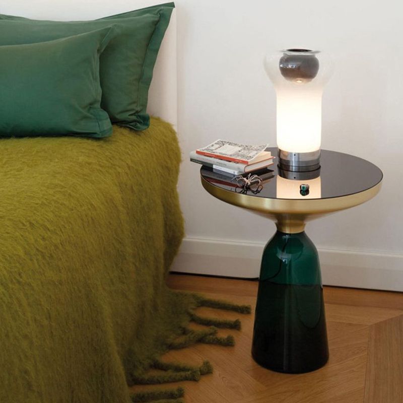 Pedestal 1 Single Coffee Table Metal and Glass Statement Cocktail Table