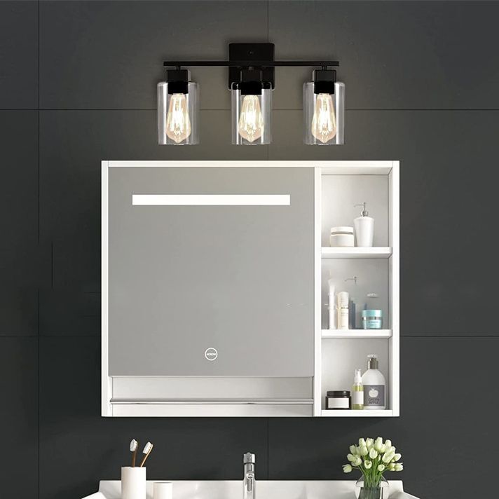 Industrial Metal Wall Sconce Rectangle Shape Vanity Lamp with Glass Shade for Bathroom