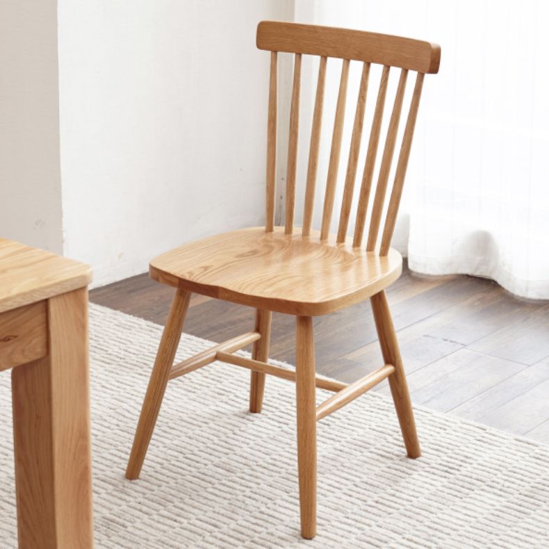 Contemporary Kitchen Armless Chair Oak Solid Wood Slat Back Dining Chair