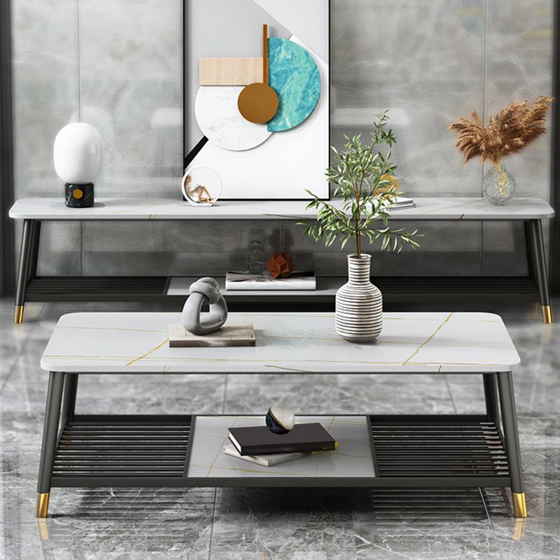 Glam Frame Coffee Table Slate Rectangular Coffee Table for Living Room