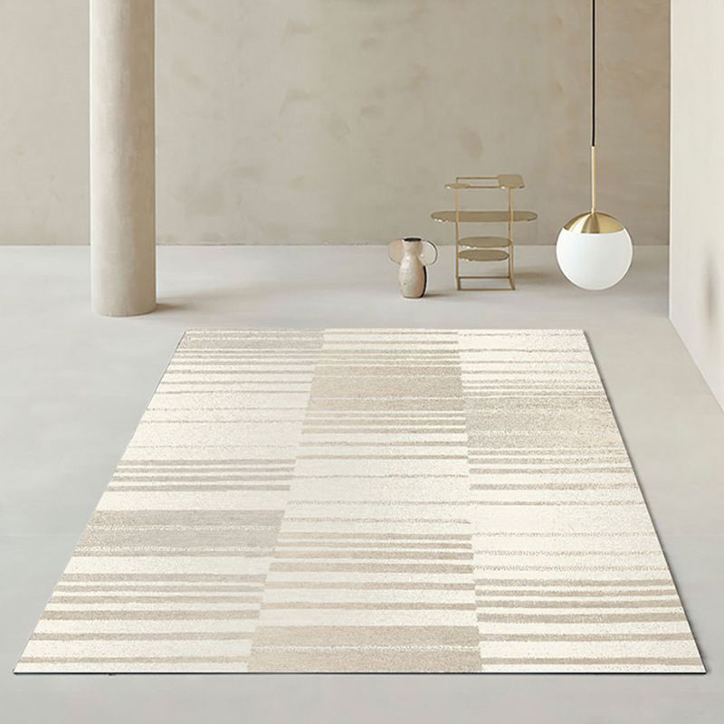 Light Brown Striped Rug Polyeste Casual Indoor Rug Stain Resistant Rug for Drawing Room