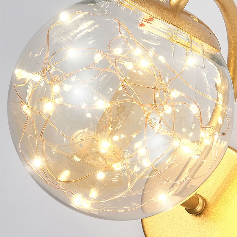 Globe Shape Wall Lamp Modern Style Glass 1 Light Sconce in Gold/ Black