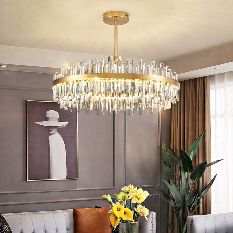 LED Contemporary Metal Pendant Light with Crystal Shade for Living Room