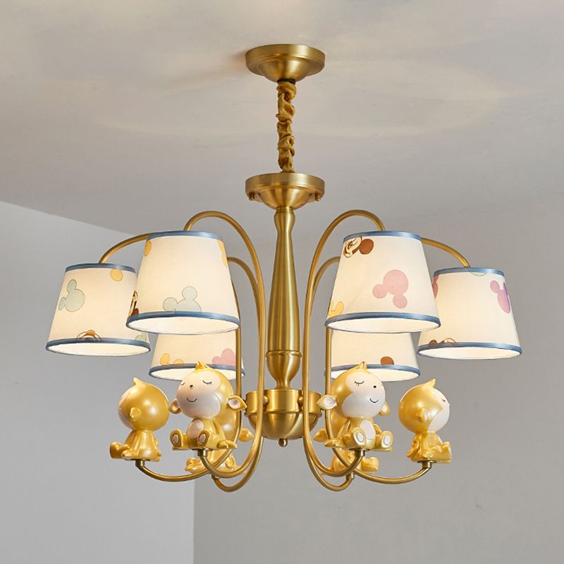 Animal Nursery Ceiling Lighting Resin Childrens Chandelier Light Fixture with Tapered Fabric Shade in Gold