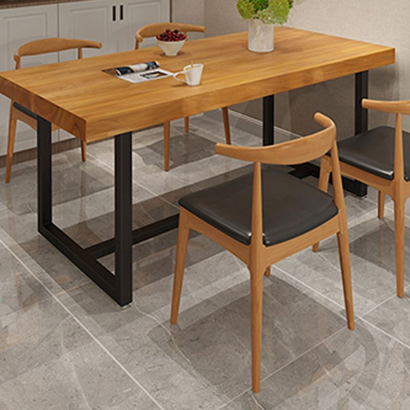 Rectangle Black Base Dining Table Modern Pine Wood Table for Dining Room
