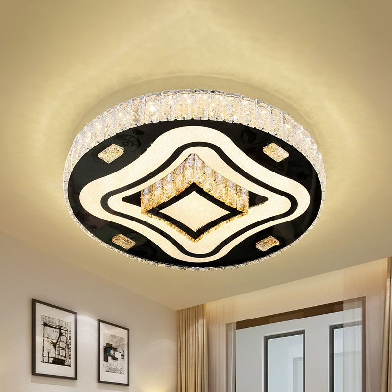 Modern Harlequin Close to Ceiling Lamp Crystal Prisms LED Flush Mount Light Fixture in Stainless Steel