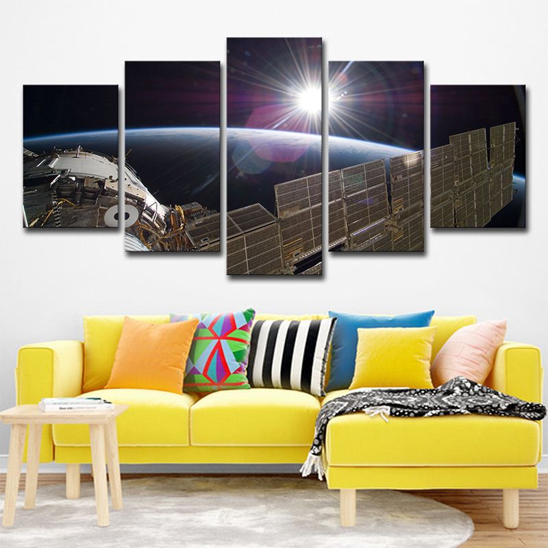 Sci-Fi Space Satellite Art Print Canvas Multi-Piece Black and Brown Wall Decor for Room