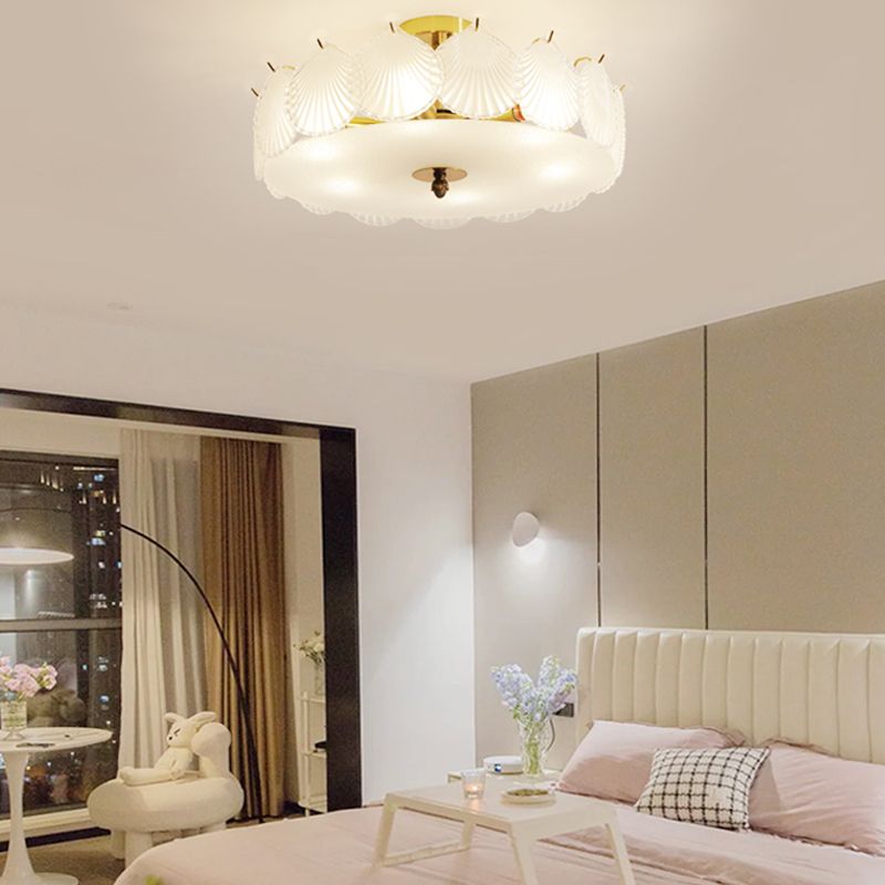 Round Semi Flush Mount Light Fixture Modern Style Glass Gold Ceiling Light