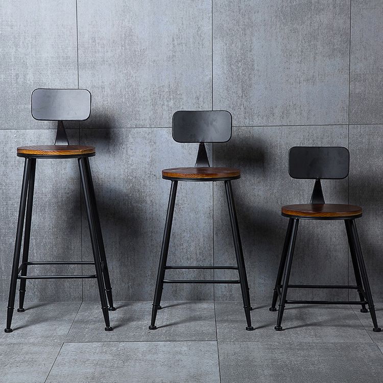 Indoor Industrial Style Wood Top Barstool Metal 4 Legs Bar Stool with Pedal