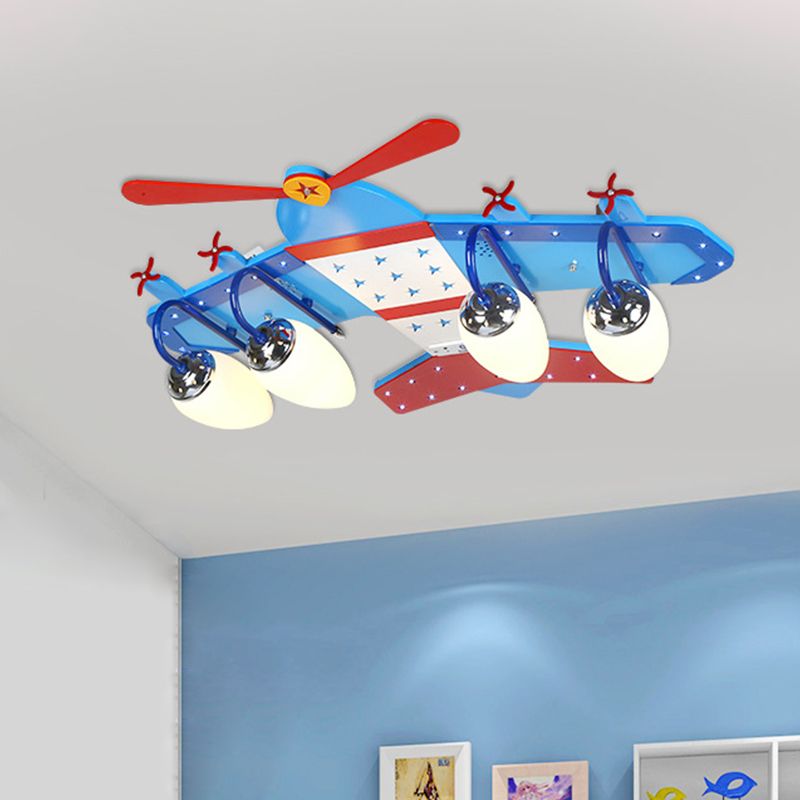 Ivory Glass Plane Flushmount Lighting Kids 3/4 Heads Blue Flush Mount Ceiling Light Fixture for Boys Bedroom