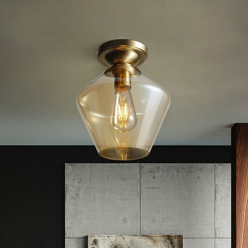 Losange encastré médiéval Cognac verre unique 9 "/ 15" large plafonnier en laiton