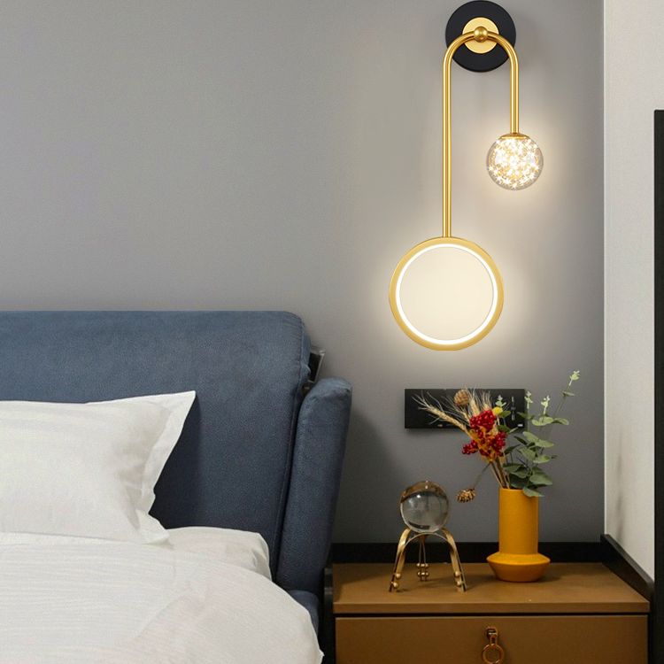 Modern Simple Style Round Disc Shade Wall Sconce Metal 2 Lights Sconces in Gold Finish