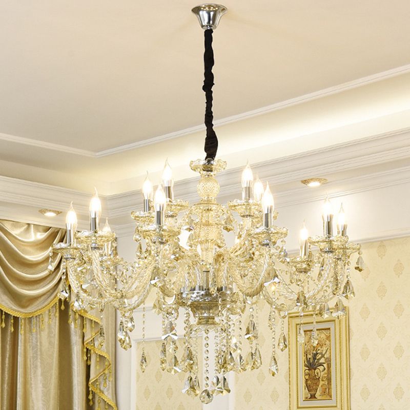 Lustre de style européen Light Crystal Multi-Bulbe Pendant Light pour le salon