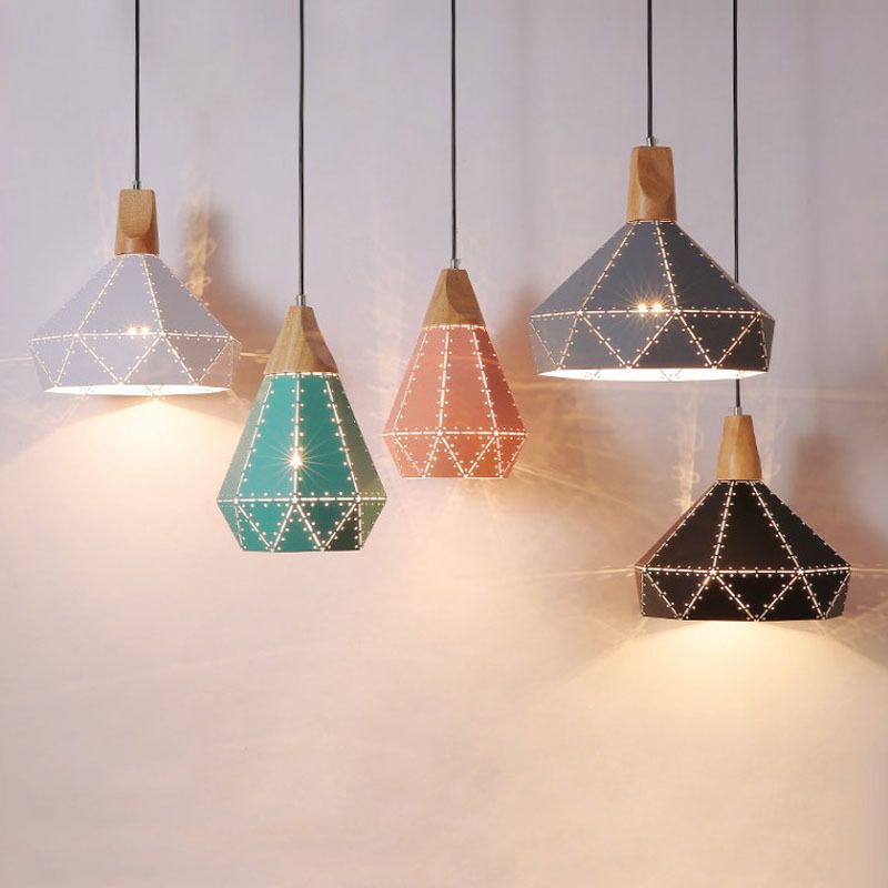 Macaron Metal Diamond Drop Lamp 1-Light Dining Room Pendant Light Fixture