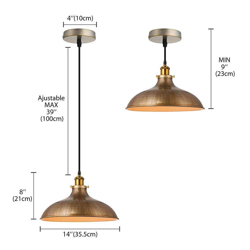 1 Light Pendant Ceiling Light Antique Style Bowl Iron Hanging Lamp with Adjustable Cord in Brass/Aged Silver