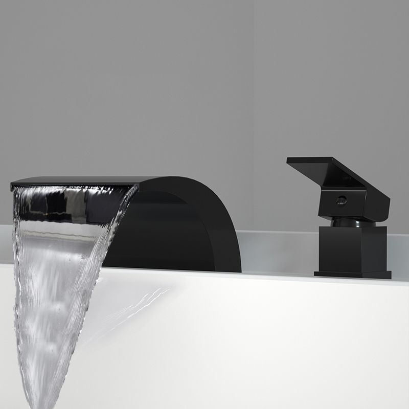 Modern Deck Mounted Metal Tub Filler Low Arc Faucet in Black/Gold