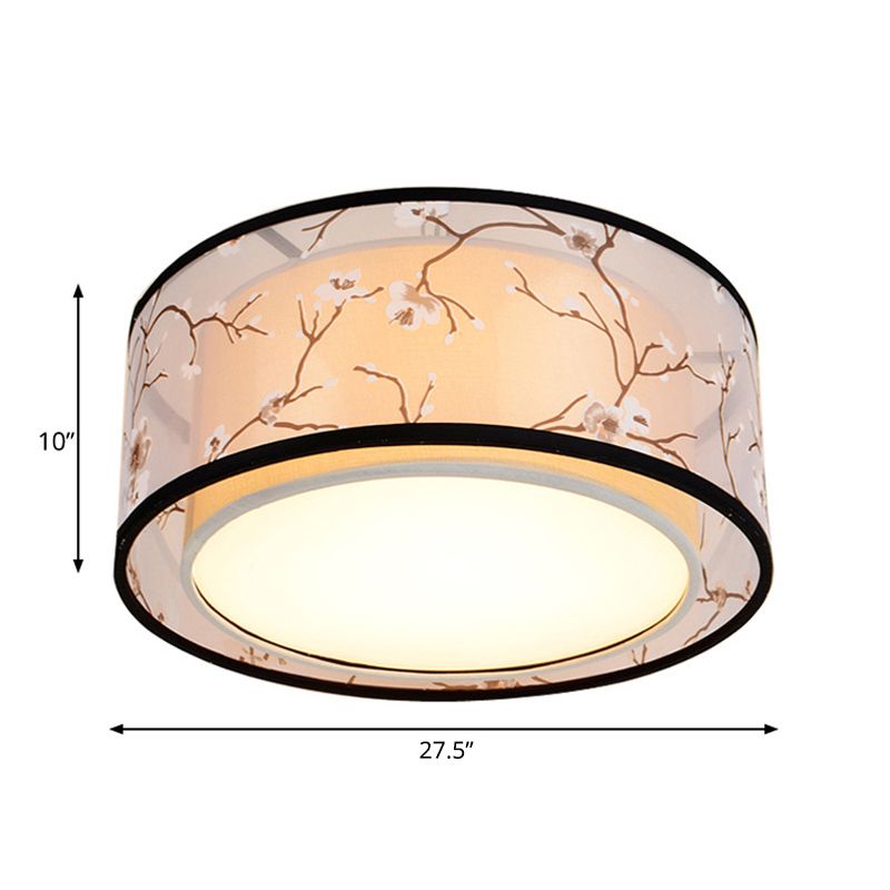 White 16"/19.5"/23.5" Wide 4 Lights Flush Mount Lamp Traditional Style Fabric Drum Shade Ceiling Light Fixture