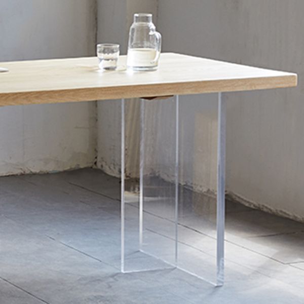 Rectangle Pine Wood Dining Table Modern Kitchen Table with Acrylic Double Pedestal