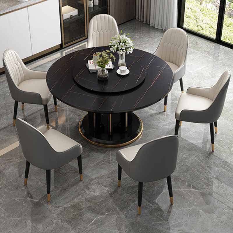 Modern Simple Dining Table Round Dinner Table with Rubberwood Base for Dining Room
