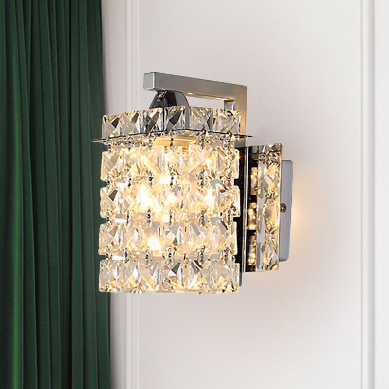Rectangle Wall Light Crystal Block Wall Sconce in Chrome with Crystal Rods Draping