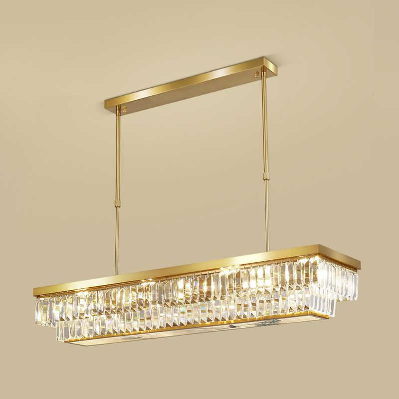 Contemporary Style Rectangle Shape Island Lights Crystal 4 Light Island Lighting in Gold