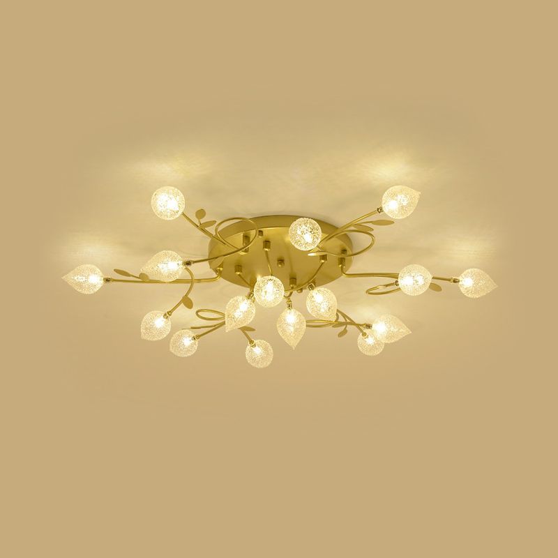 Branch Bubbled Glass Ceiling Lighting Contemporary 8/12/16/20 Lights Black/Gold Flush Mount Ceiling Fixture with Metal Arm