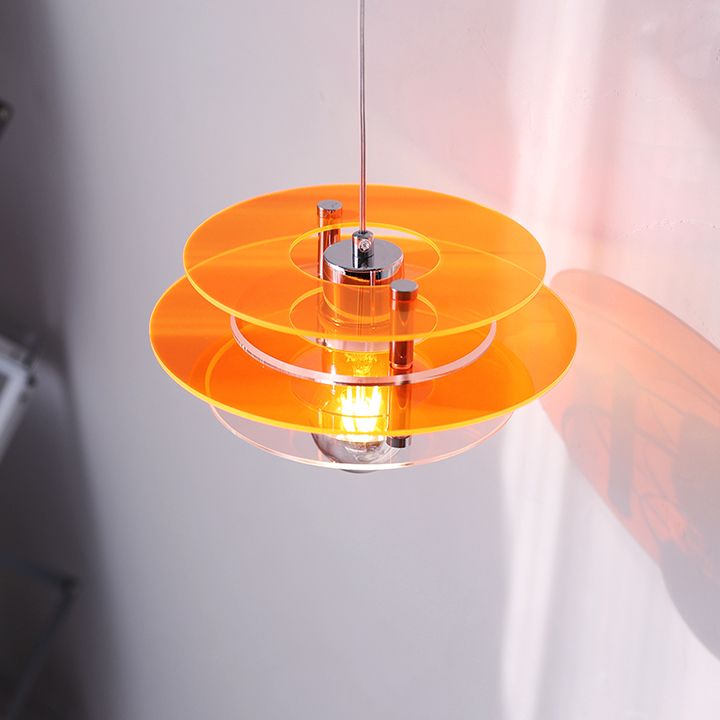 Nordic Style Macaron Pendant Light 1 Light Metal Acrylic Hanging Light for Bedside