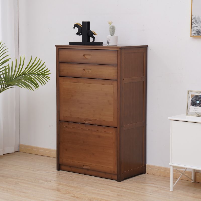 Mid Century Modern Brown Accent Cabinet with Doors in Solid Wood Rectangle Cabinet
