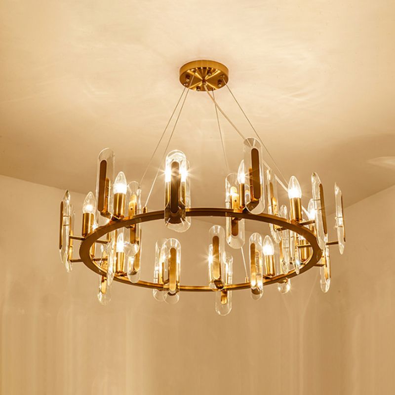 Classic Circle Ceiling Pendant Light 12 Bulbs Crystal Chandelier Lighting Fixture in Gold