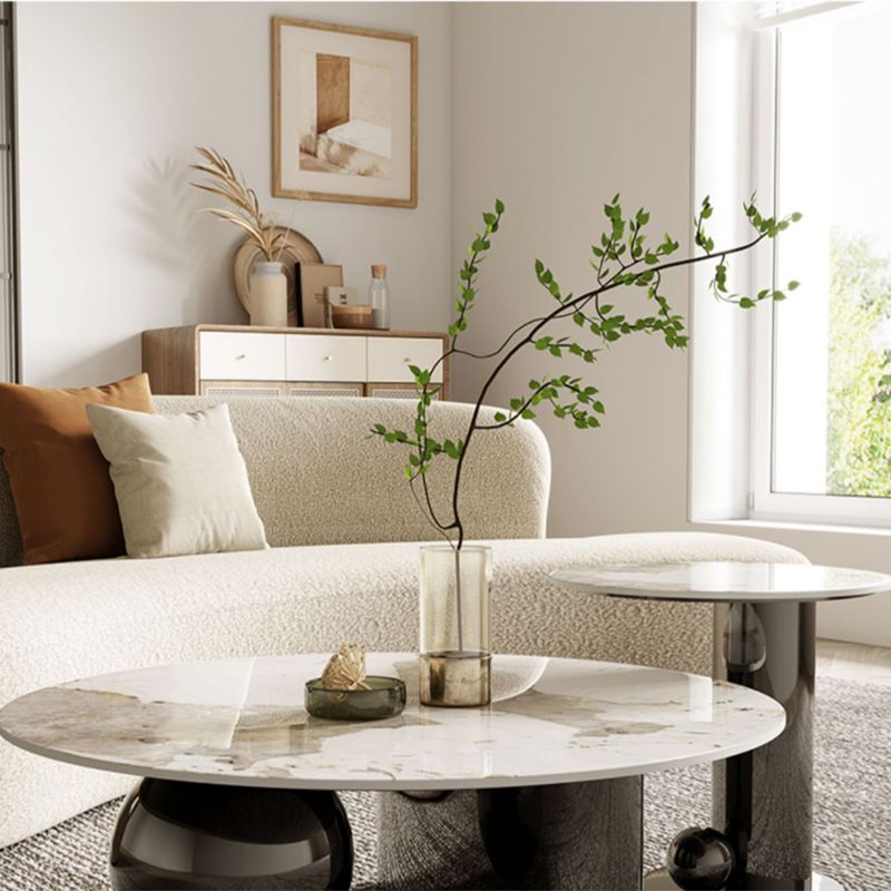 Glam Round Slate Cocktail Table Stainless Steel Abstract Coffee Table