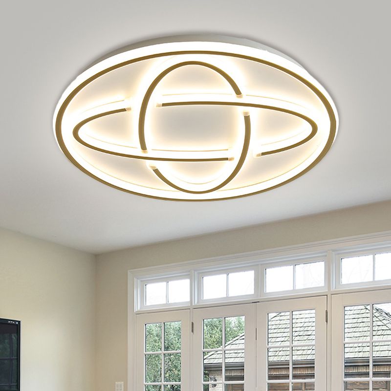 Modernist Circular Ceiling Light Metal Living Room LED Flush Mount Lighting in Gold