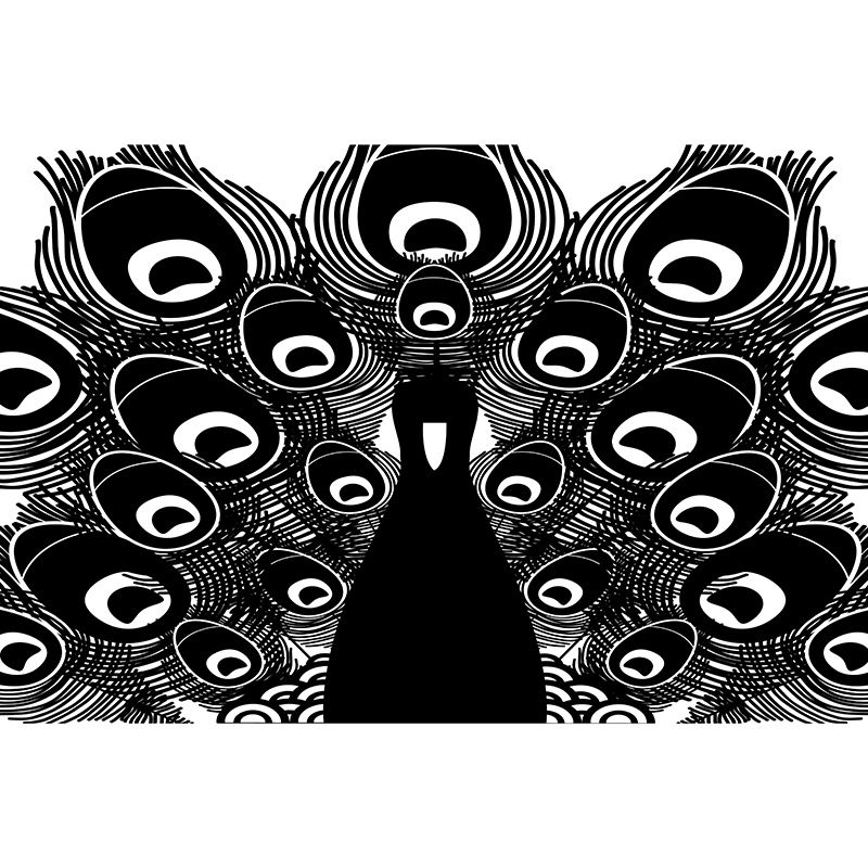 Tropical Peacock Illustration Mural Wallpaper for Sitting Room Wall Covering in Soft Color